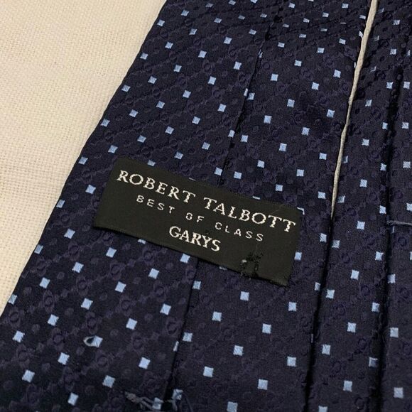 ROBERT TALBOTT Mens Silk Necktie Designer embroidered Geometric pattern blue GUC - Picture 5 of 10